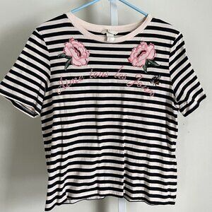 H&M Embroidered Striped T-shirt